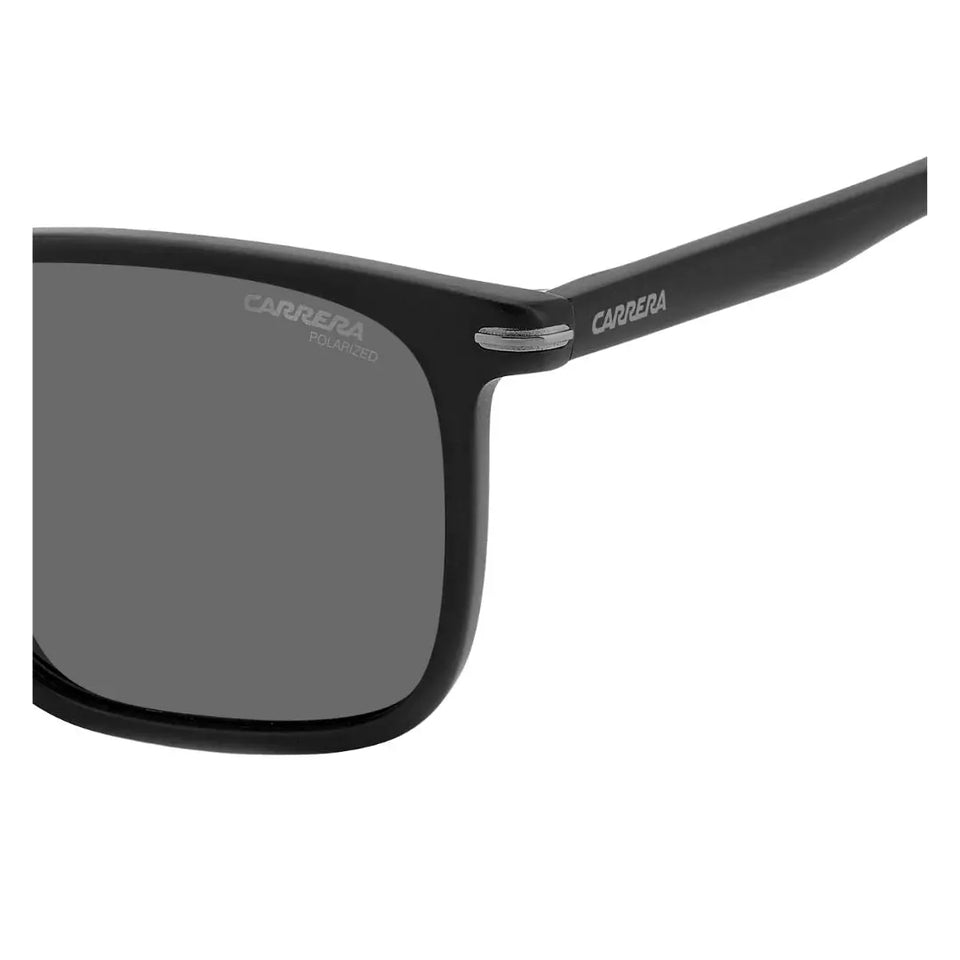 Carrera 367/S men's rectangular Black Carrera sunglasses with gray lenses on a white background
