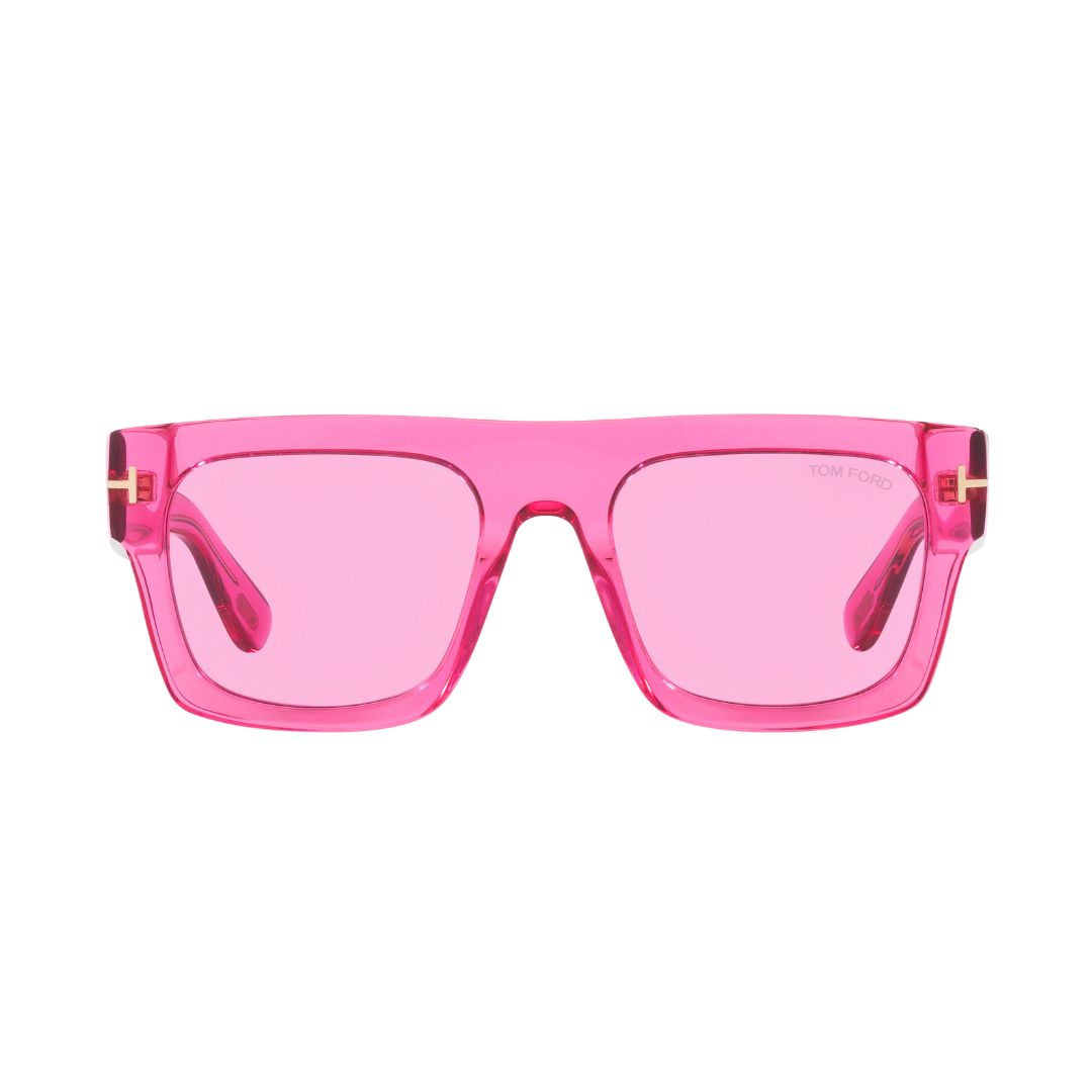 Tom Ford FT0711 Fausto Pink sunglasses with a clear frame on a white background