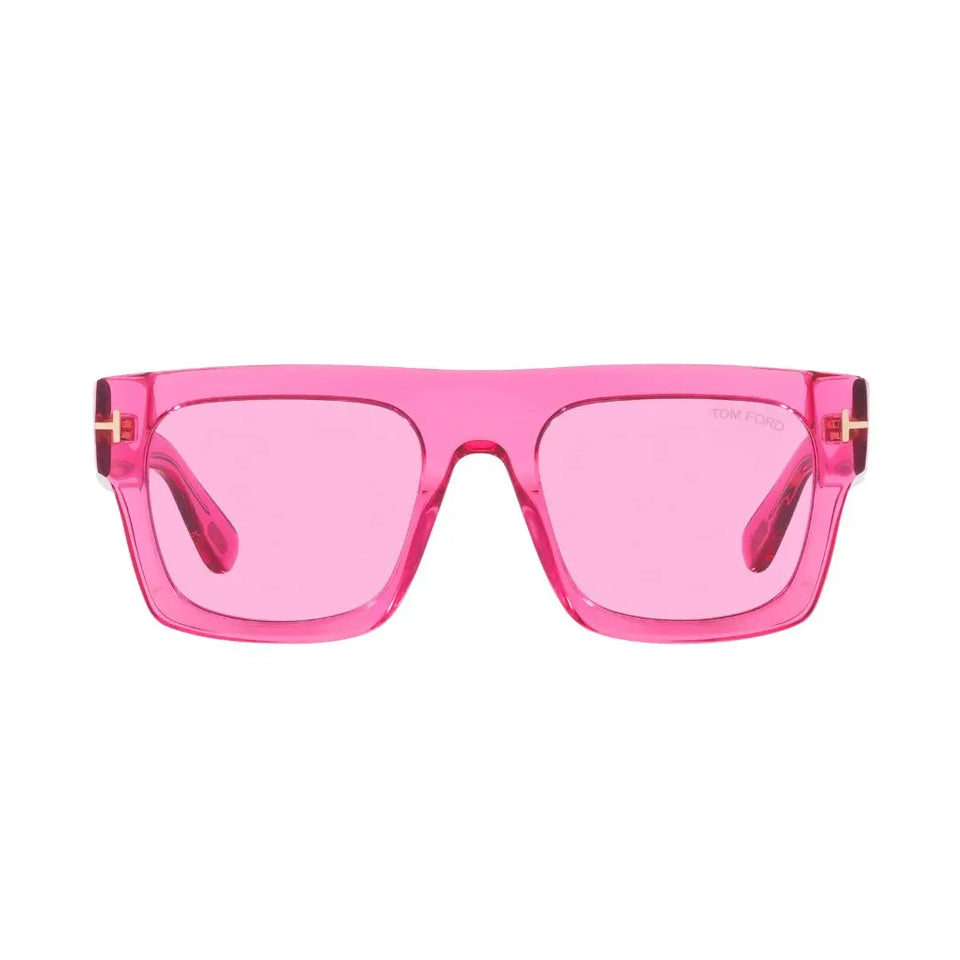 Tom Ford FT0711 Fausto Pink sunglasses with a clear frame on a white background