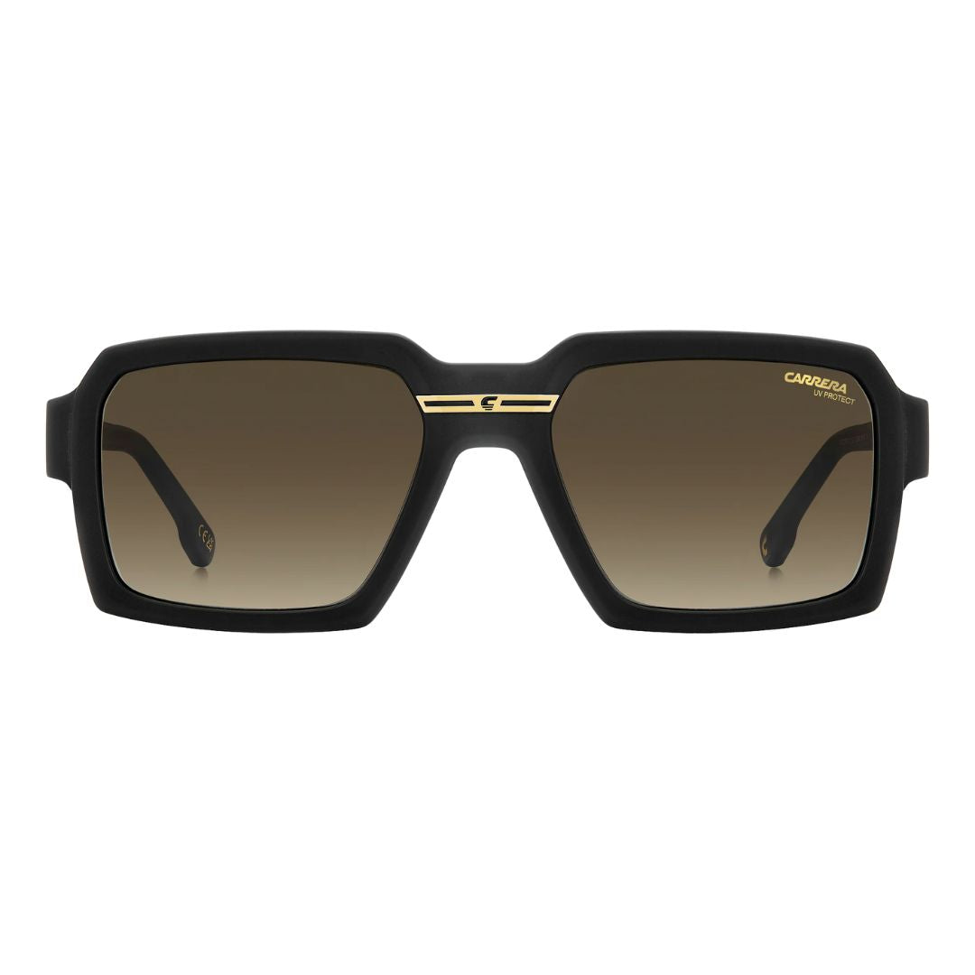 Carrera Victory C 15/S men's rectangular Black sunglasses with gold accents on a white background