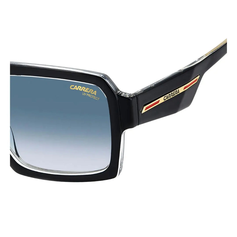 Side look Carrera Victory C 15/S men's rectangular sunglasses with black frame and gradient lenses on a white background