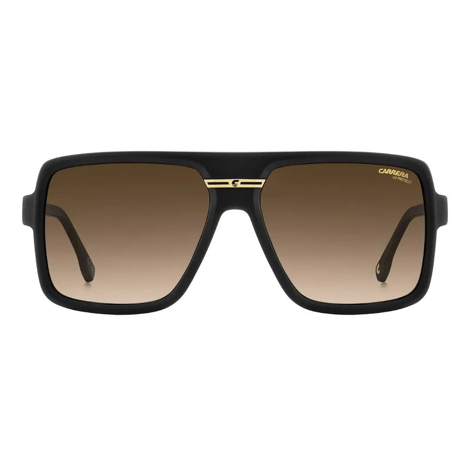 Carrera Victory C 09/S men's rectangular Black sunglasses with gold accents on a white background