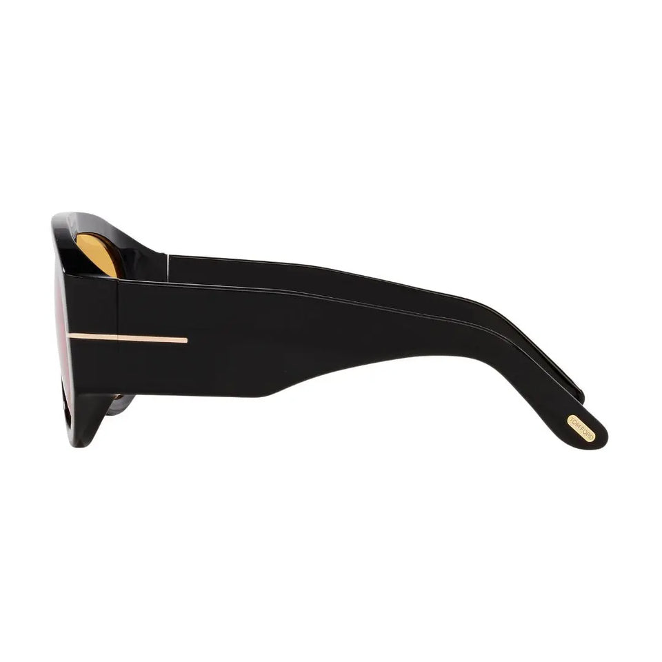 Side look Tom Ford FT1044 Black sunglasses with gold accents on a white background