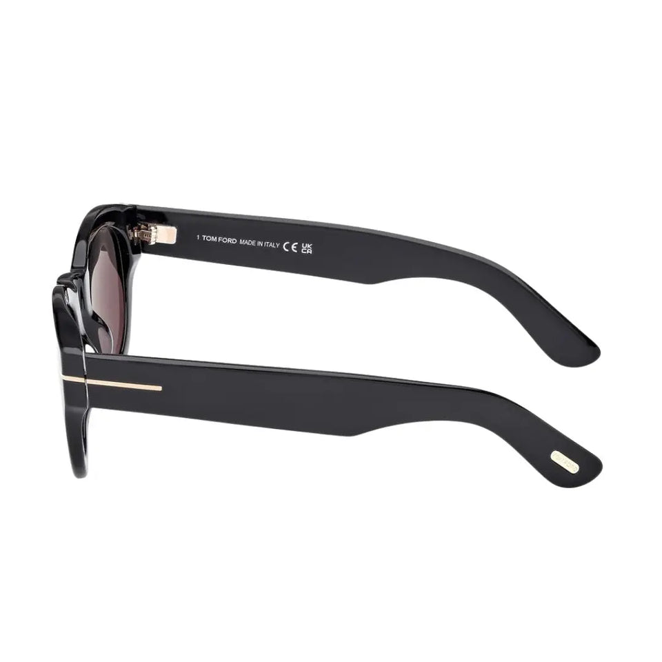 Tom Ford FT1212 Lucinda unisex Black sunglasses with gold accents on a white background