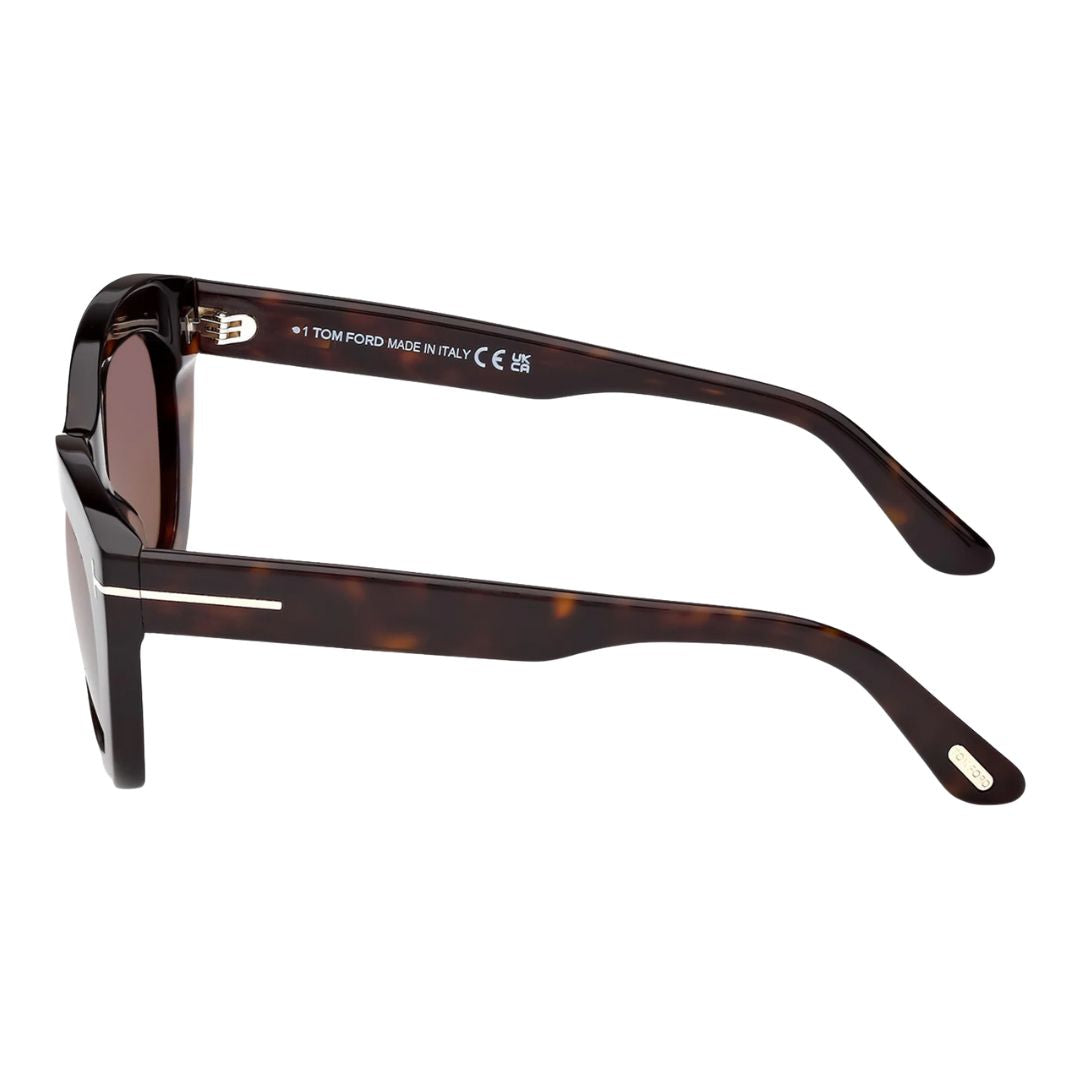 Side look Tom Ford FT1285 women's Sunglasses with tortoiseshell frame and dark lenses on a white background