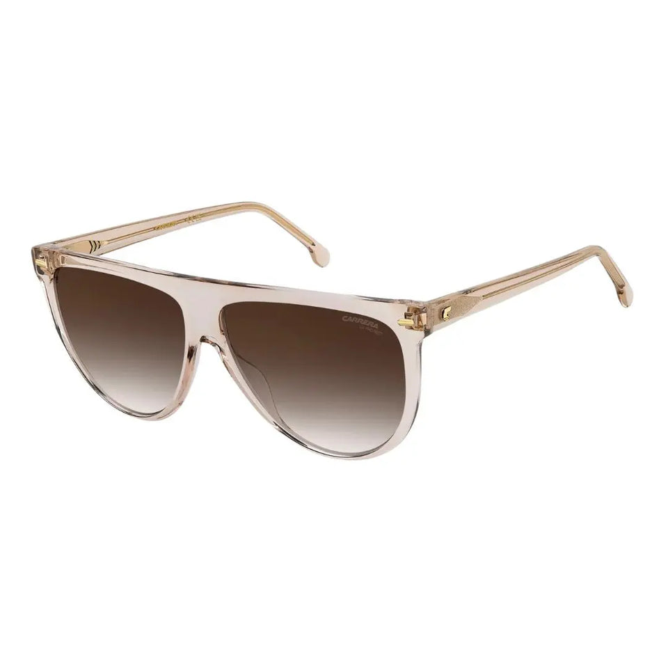 Carrera 3055/S women's sunglasses featuring a chic pink and gold acetate frame. The burgundy mirror lenses provide a bold, high-fashion contrast, finished with the signature Carrera logo on the temples.