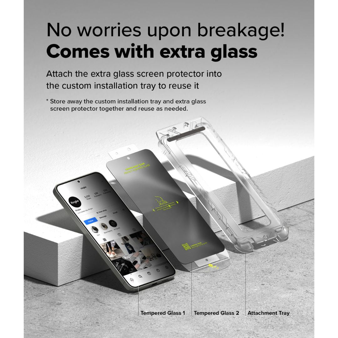 Installation jig included with Ringke privacy screen protector for accurate fit