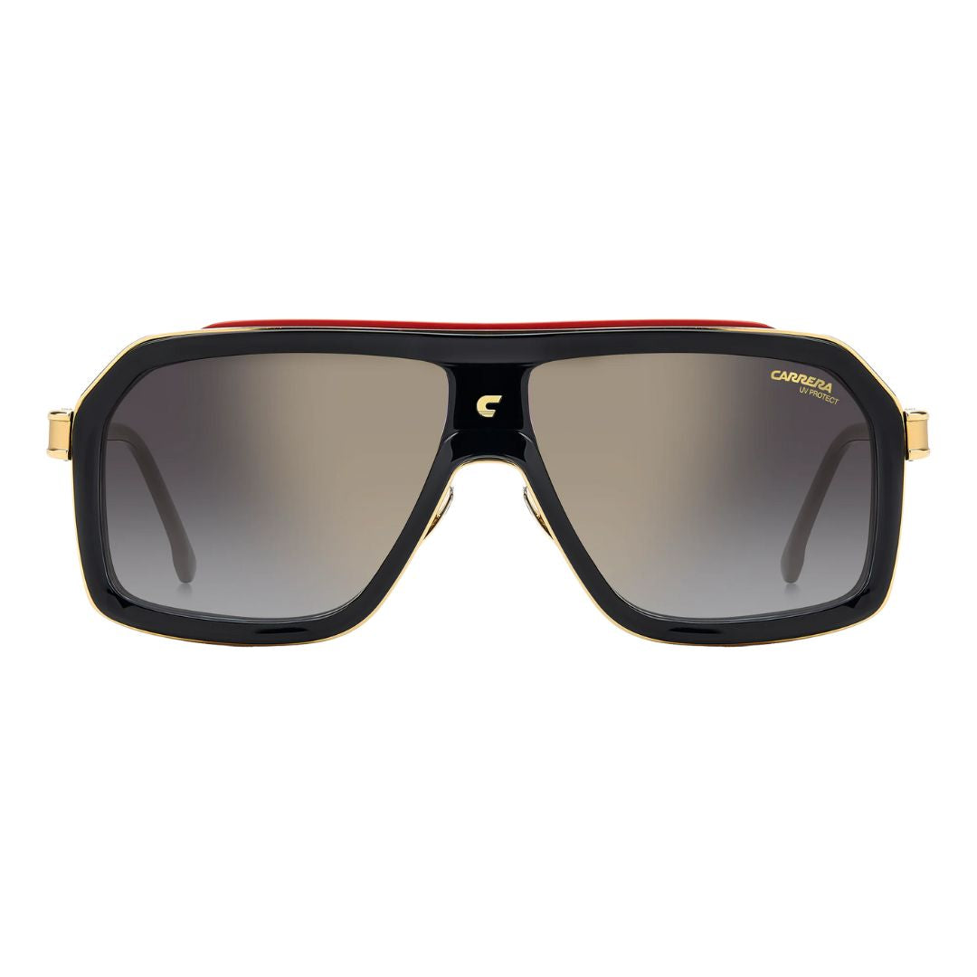 Carrera CA 1053/S/TI men's Sunglasses with black frame, red accents, and gold details on a white background