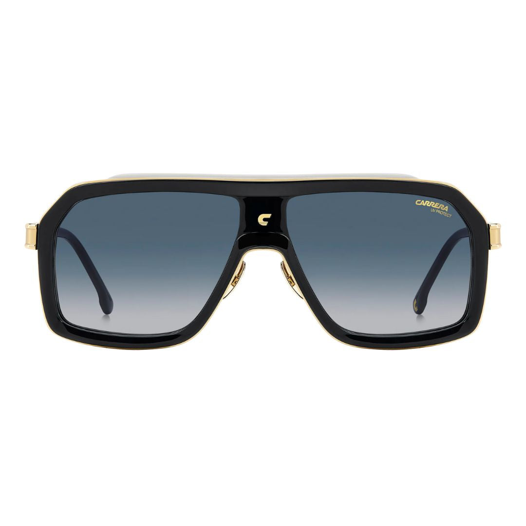 Carrera CA 1053/S/TI men's rectangular Black and gold sunglasses with gradient lenses on a white background