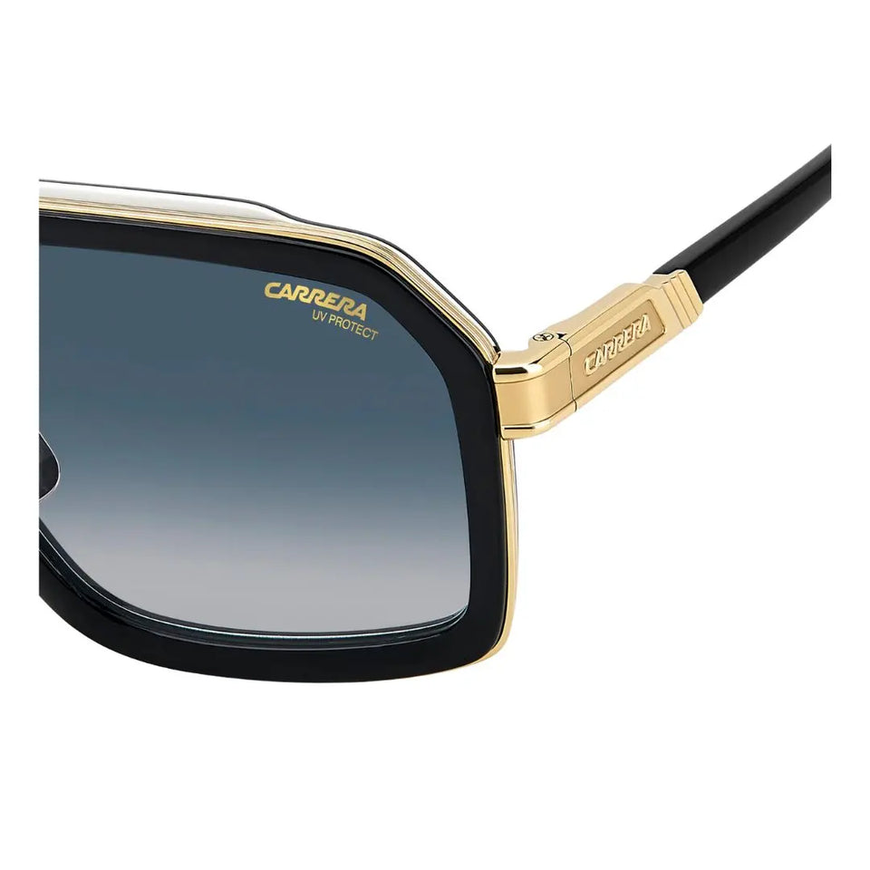 Carrera CA 1053/S/TI men's rectangular Sunglasses with gold frame and black arms on a white background