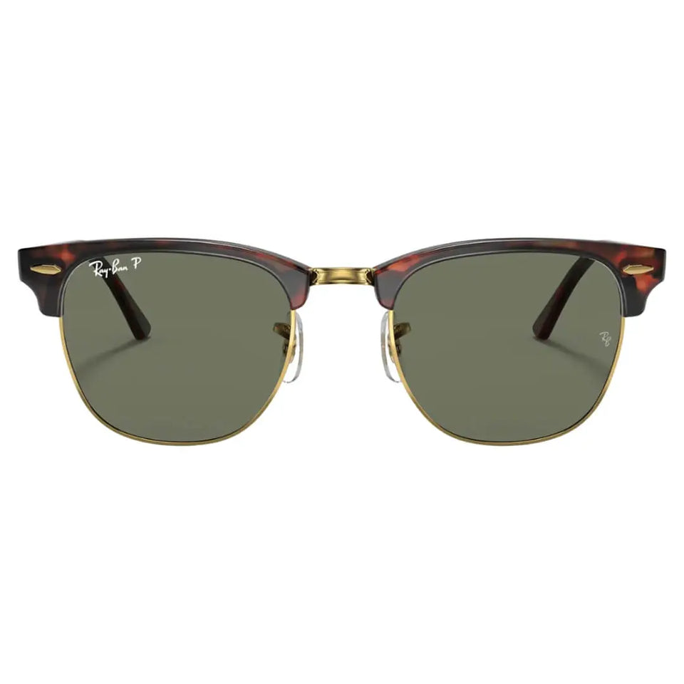 Ray-Ban Clubmaster RB3016 990/58 Sunglasses - Red Havana Frame, Polarized Green Lens Front View
