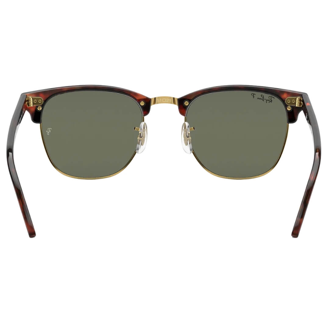 Ray-Ban Clubmaster RB3016 990/58 Sunglasses - Red Havana Frame, Polarized Green Lens Back View