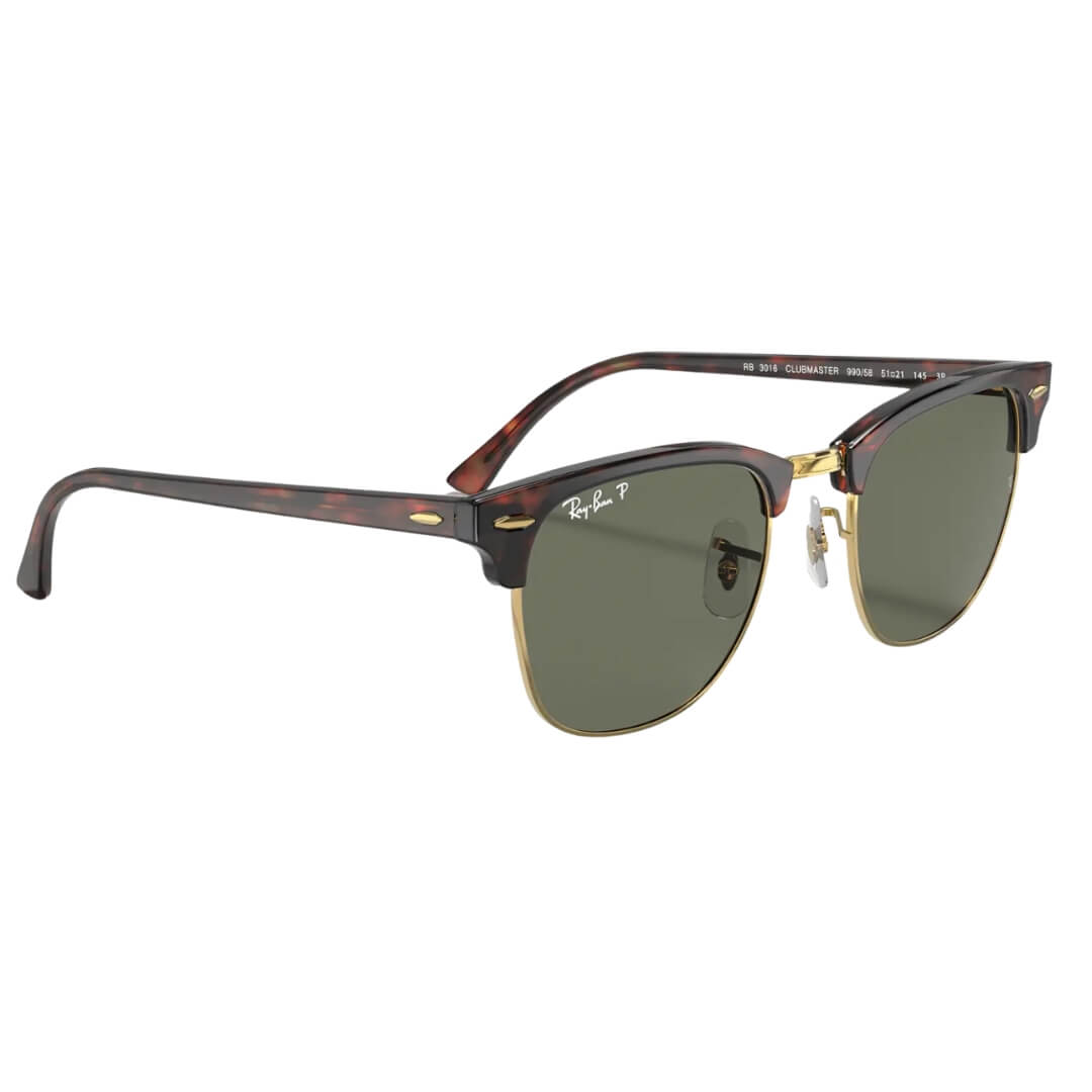 Ray-Ban Clubmaster RB3016 990/58 Sunglasses - Red Havana Frame, Polarized Green Lens front View