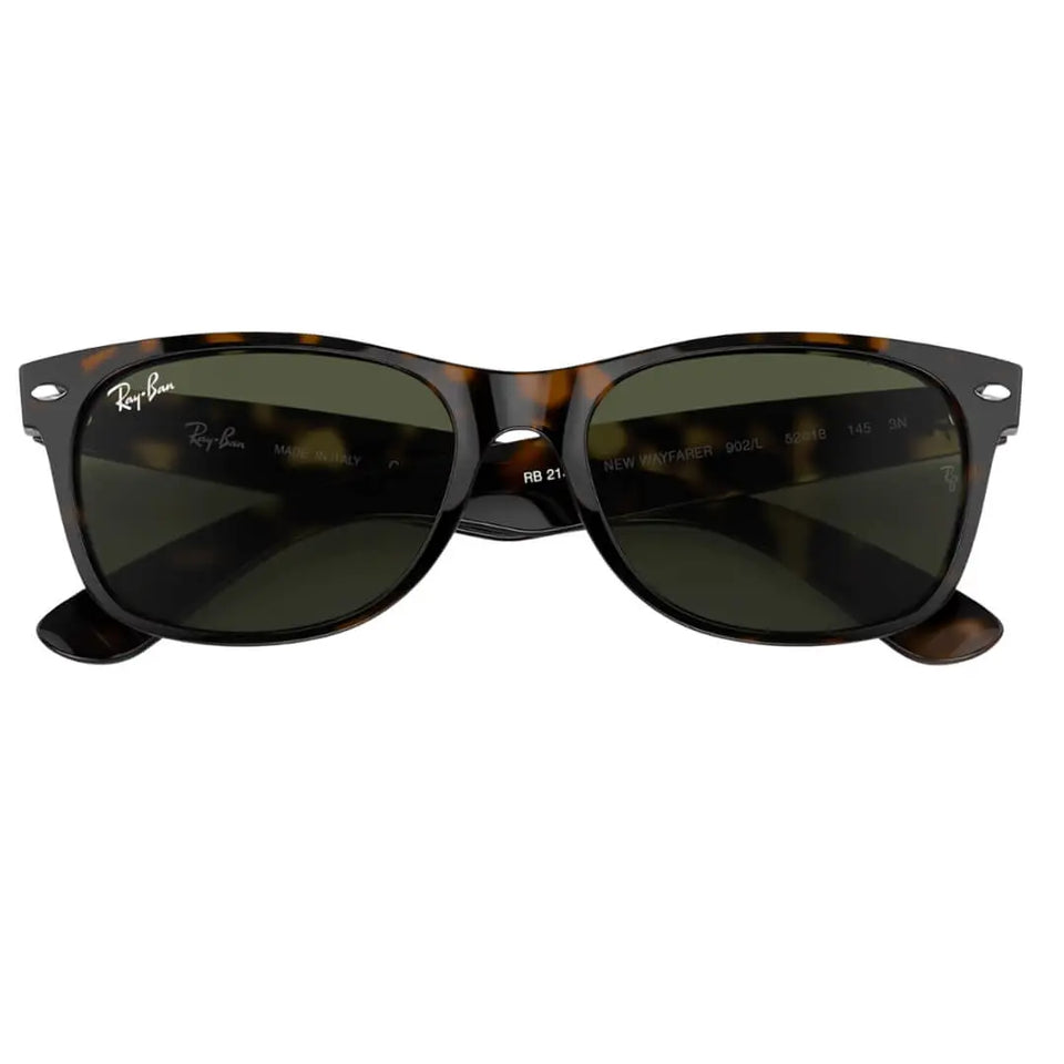 Ray-Ban New Wayfarer RB2132F 902L Sunglasses - Tortoise Frame, Green Classic G-15 Lens Folded View