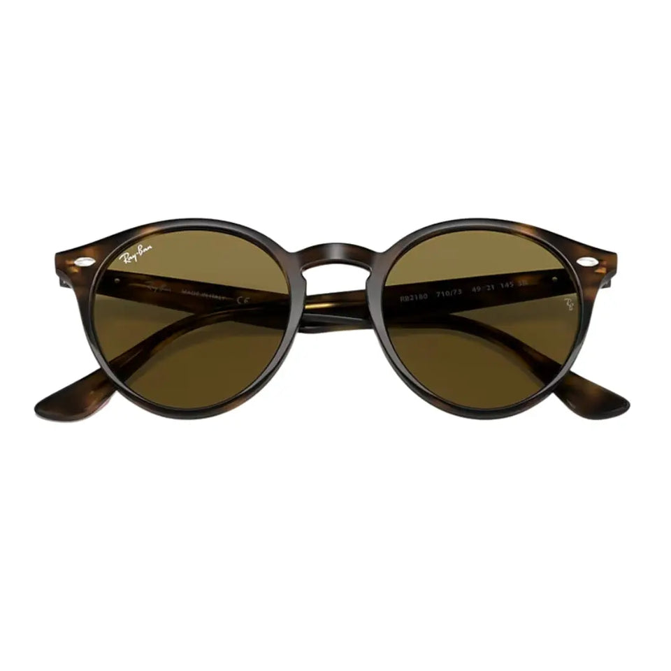 Ray-Ban RB2180 710/73 51- 21 Classic Round Sunglasses  - Polished Tortoise Propionate Brown Lenses Full Front View