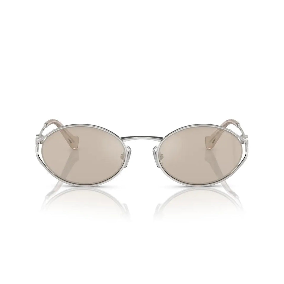  Front View: Miu Miu MU 52YS 1BC10F Women’s Sunglasses – Silver Frame, Pale Gold Gradient Lenses, Luxury Eyewear