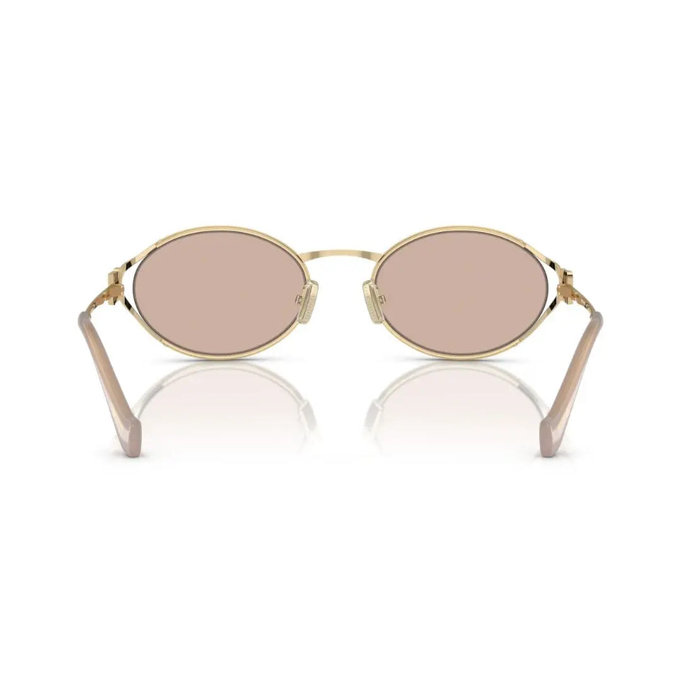  Back View: Miu Miu MU 52YS ZVN20F Sunglasses – Solid Pink Gold Lenses, Lightweight Design, Italian Craftsmanship