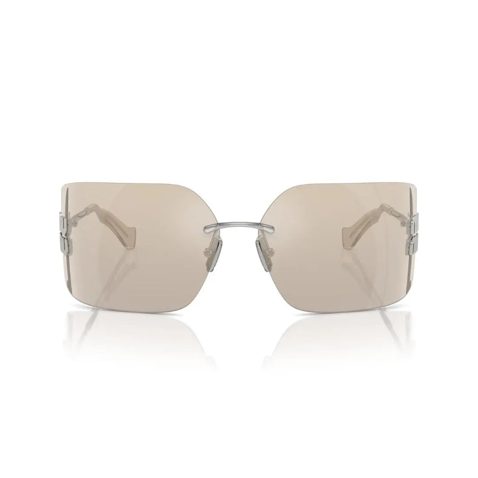 Front View: Miu Miu MU 54YS 1BC10F Women’s Sunglasses – Silver Frame, Nan Lenses, Luxury Eyewear