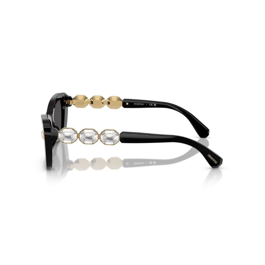 Side View: Swarovski SK6033 100187 Women’s Sunglasses – Irregular Shape, Black Acetate, Swarovski Crystal Temple Detailing