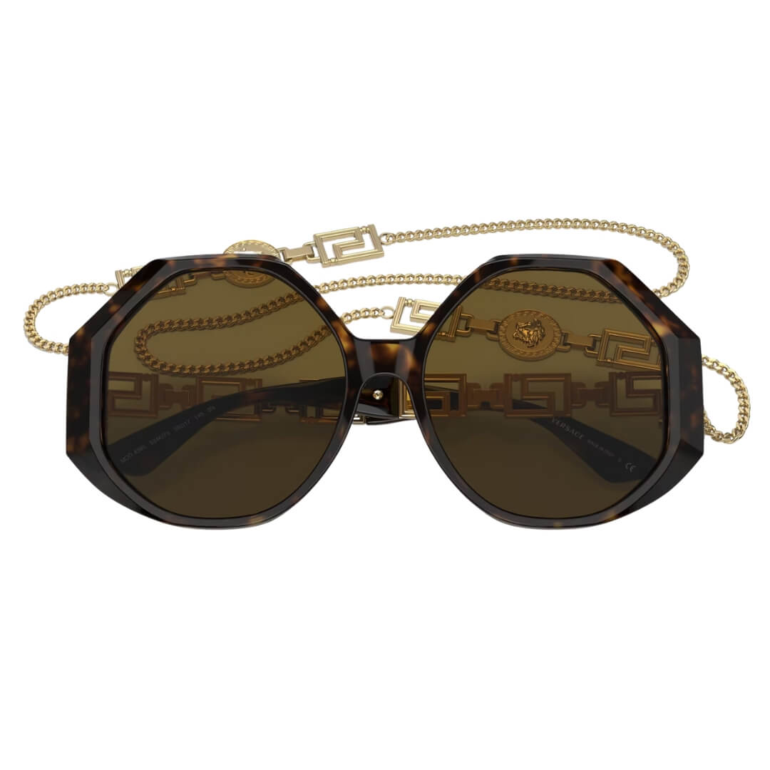 Versace VE4395 534673 - Havana Frame with Dark Brown Lens Folded View