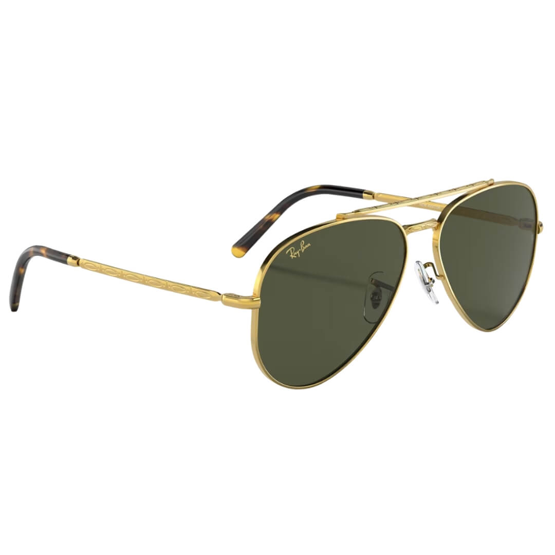 Ray-Ban New Aviator RB3625 919631 Sunglasses - Gold Frame, Green Lens Fron left Side View