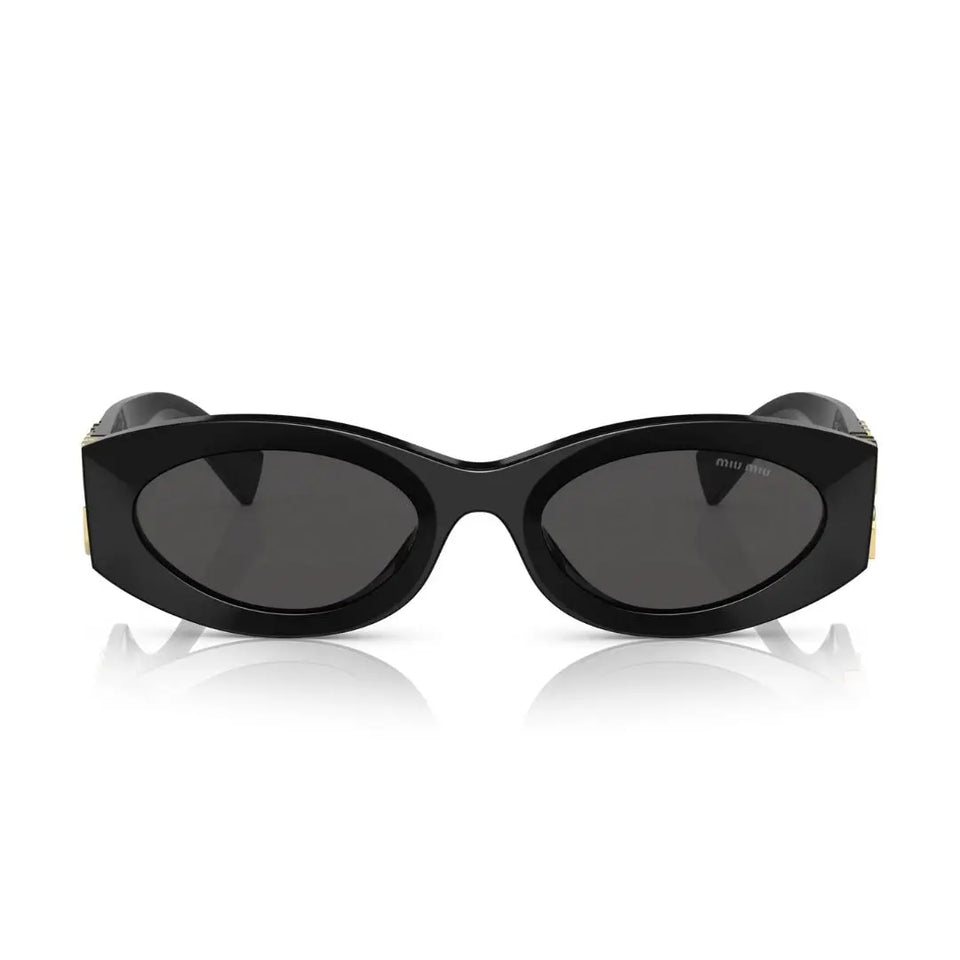 Front View: Miu Miu MU 11WS 1AB5S0 Women’s Sunglasses – Black Frame, Dark Grey Lenses, Luxury Eyewear
