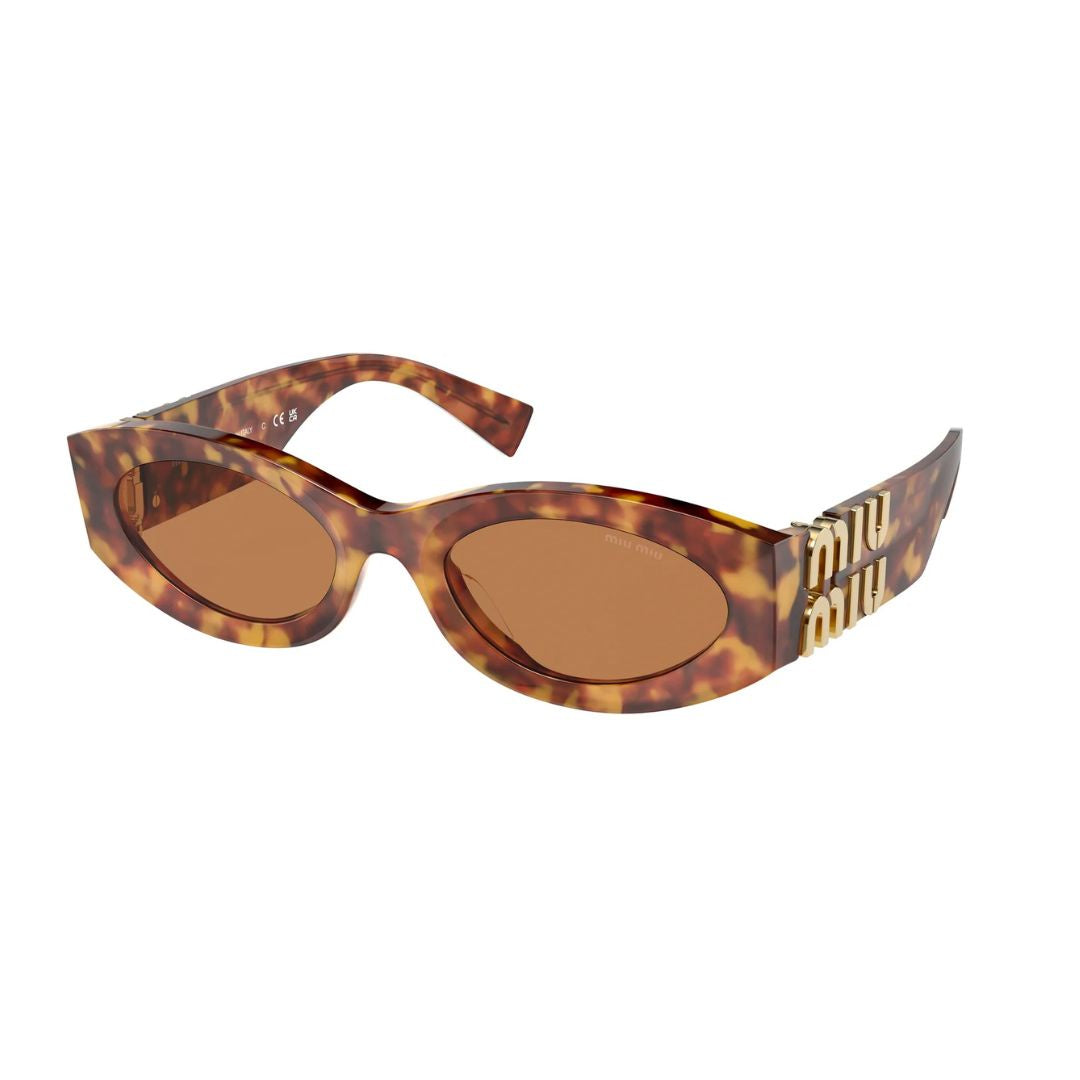 Angled View: Miu Miu MU 11WS 4BW2Z1 Designer Sunglasses – Elegant Havana Frame, Premium Acetate Material