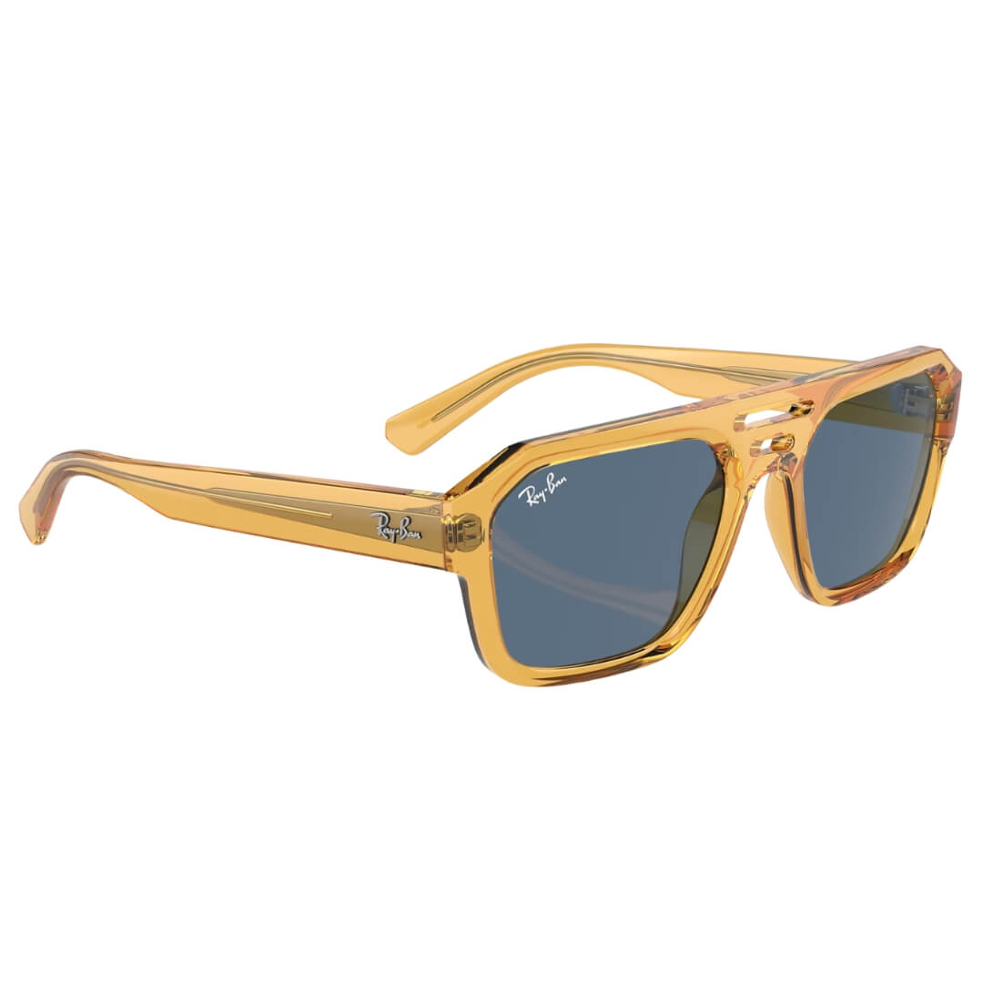 Ray-Ban Corrigan RB4397 668280 - Transparent Yellow Frame with Dark Blue Lens Front Side Right View