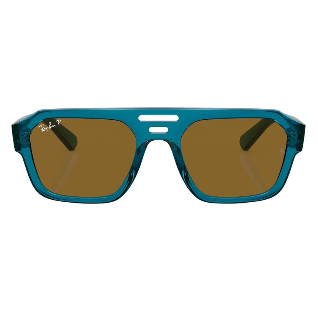 Ray-Ban Corrigan RB4397 668383 - Transparent Light Blue Frame with Polarized Dark Brown Lens Front View