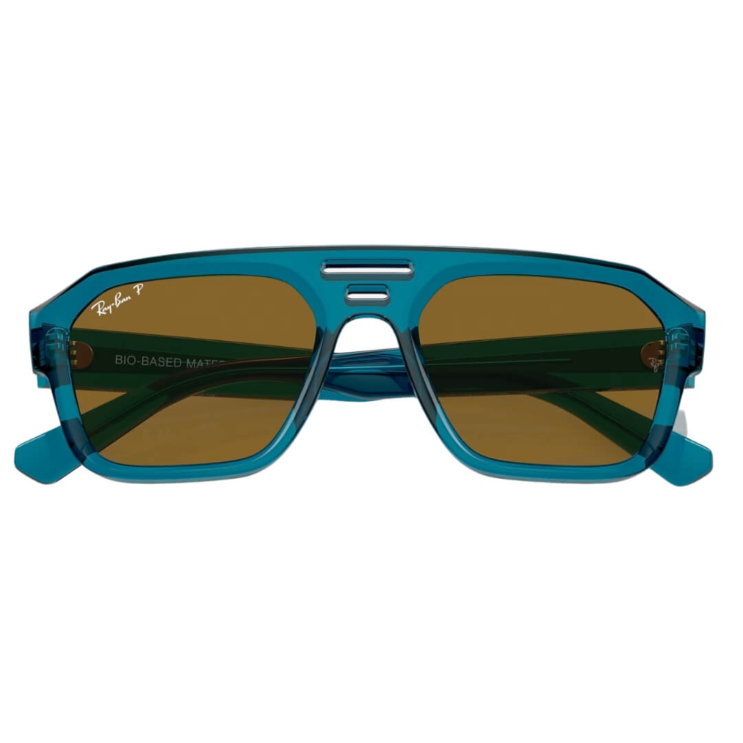 Ray-Ban Corrigan RB4397 668383 - Transparent Light Blue Frame with Polarized Dark Brown Lens Folded View
