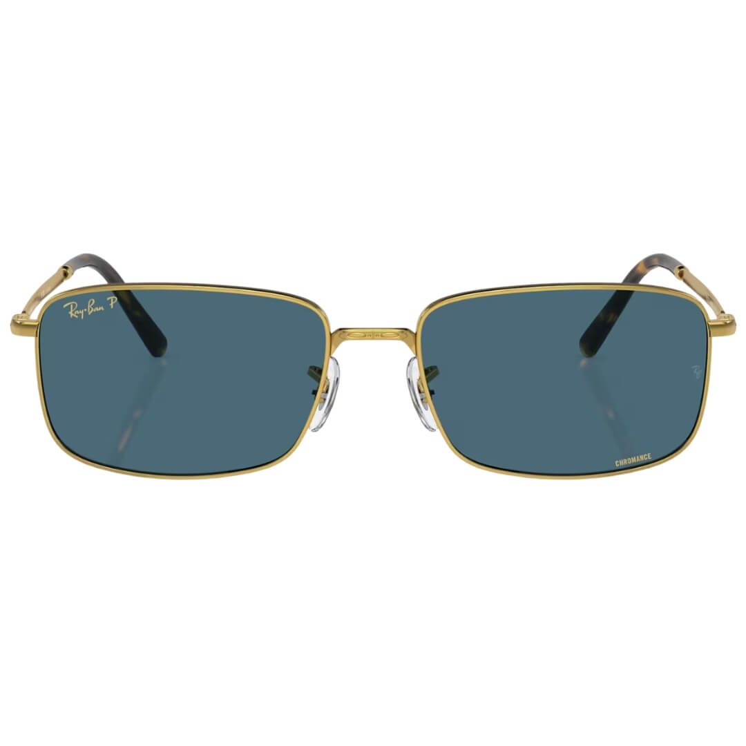 Ray-Ban RB3717 9196S2 Sunglasses - Gold Frame, Polarized Blue Lens Front View