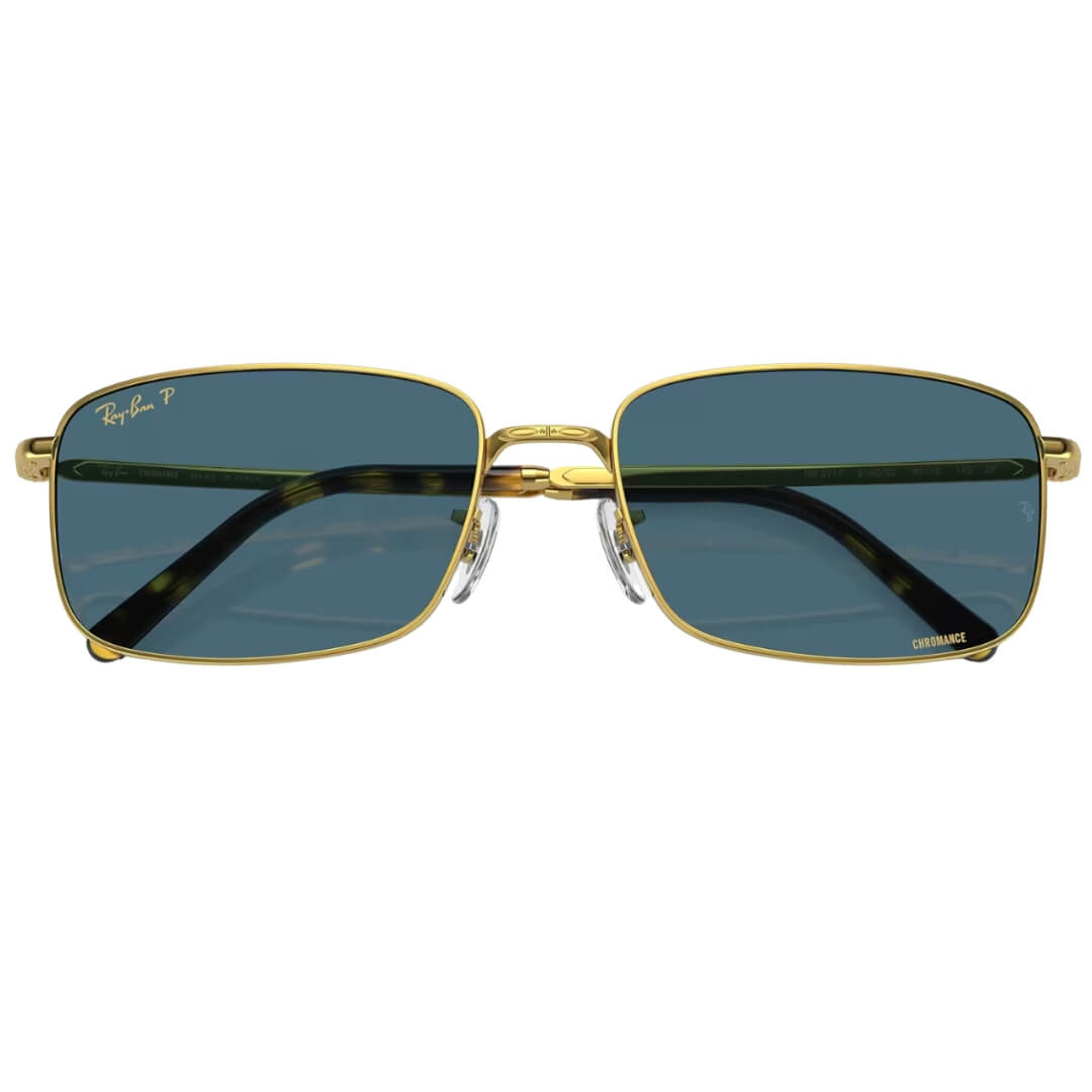Ray-Ban RB3717 9196S2 Sunglasses - Gold Frame, Polarized Blue Lens Folded View