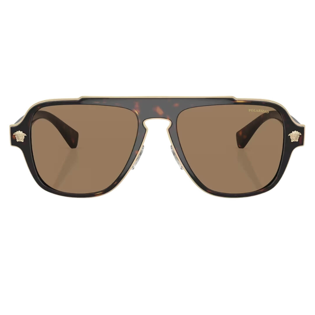 Versace VE2199 1252LA - Havana Frame with Orange Polarized Lens Front View