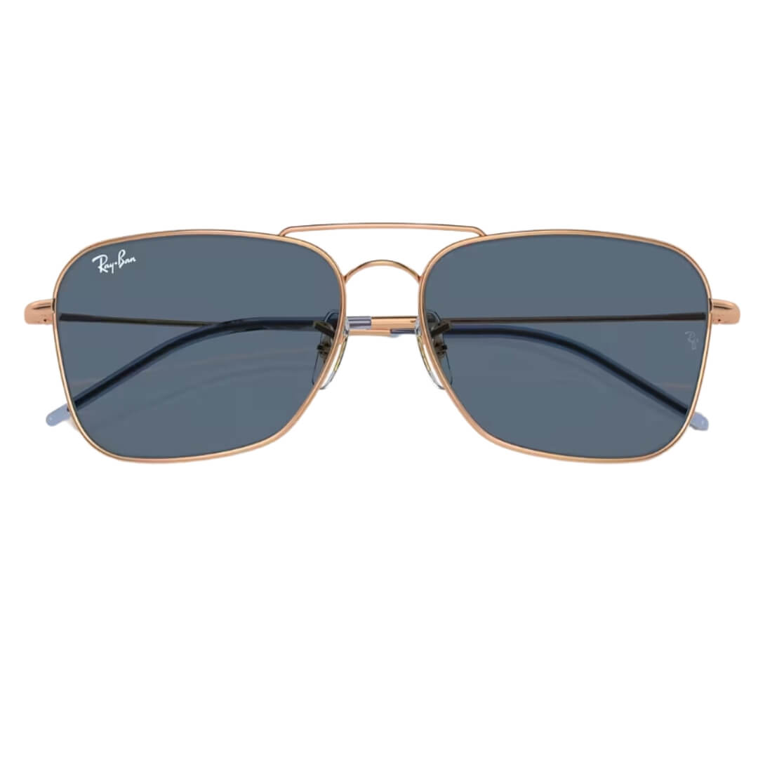 Ray-Ban Caravan Reverse RBR0102S 92023A - Rose Gold Frame with Blue Lens Folded View