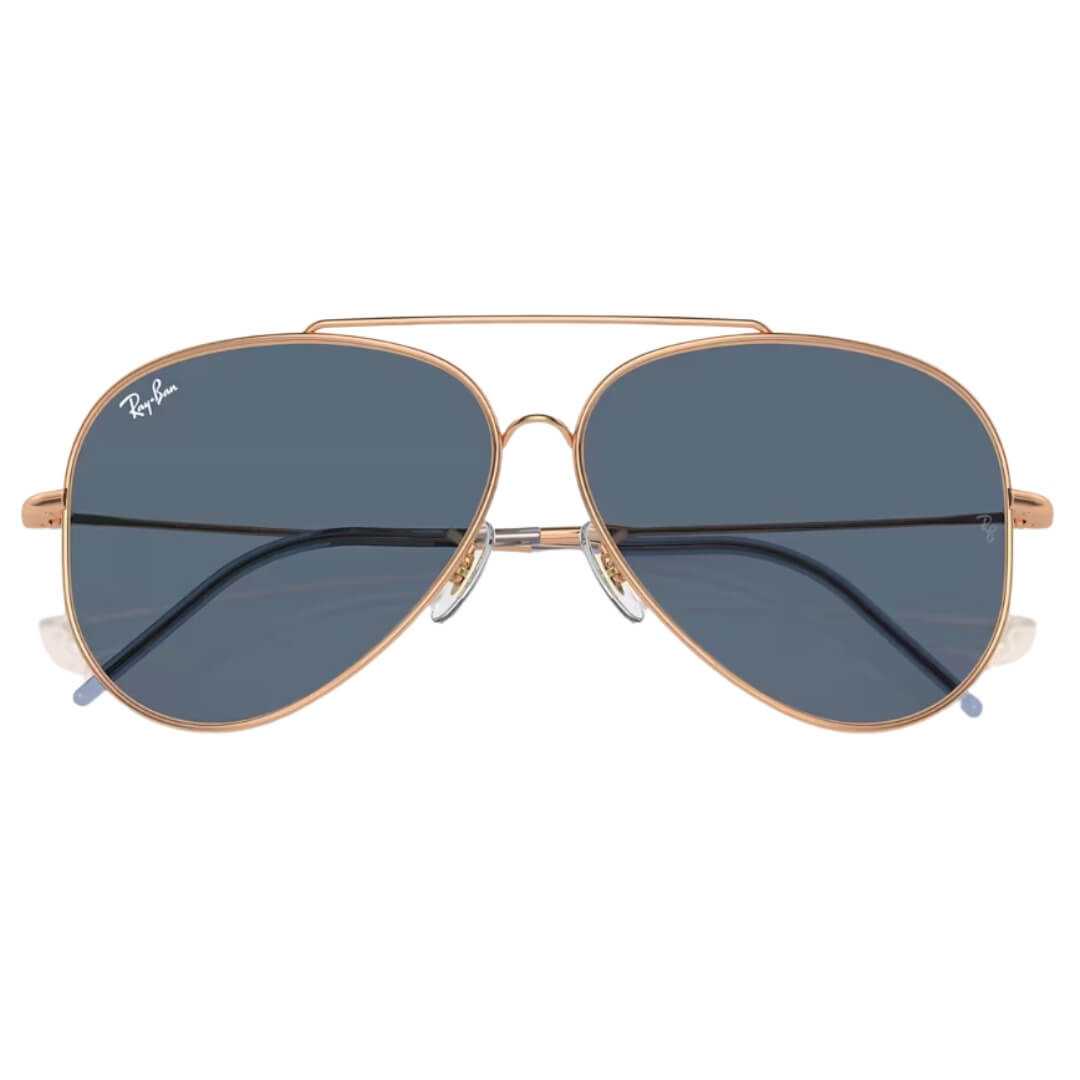 Ray-Ban Aviator Reverse RBR0101S 92023A - Rose Gold Frame with Blue Lens Folded View