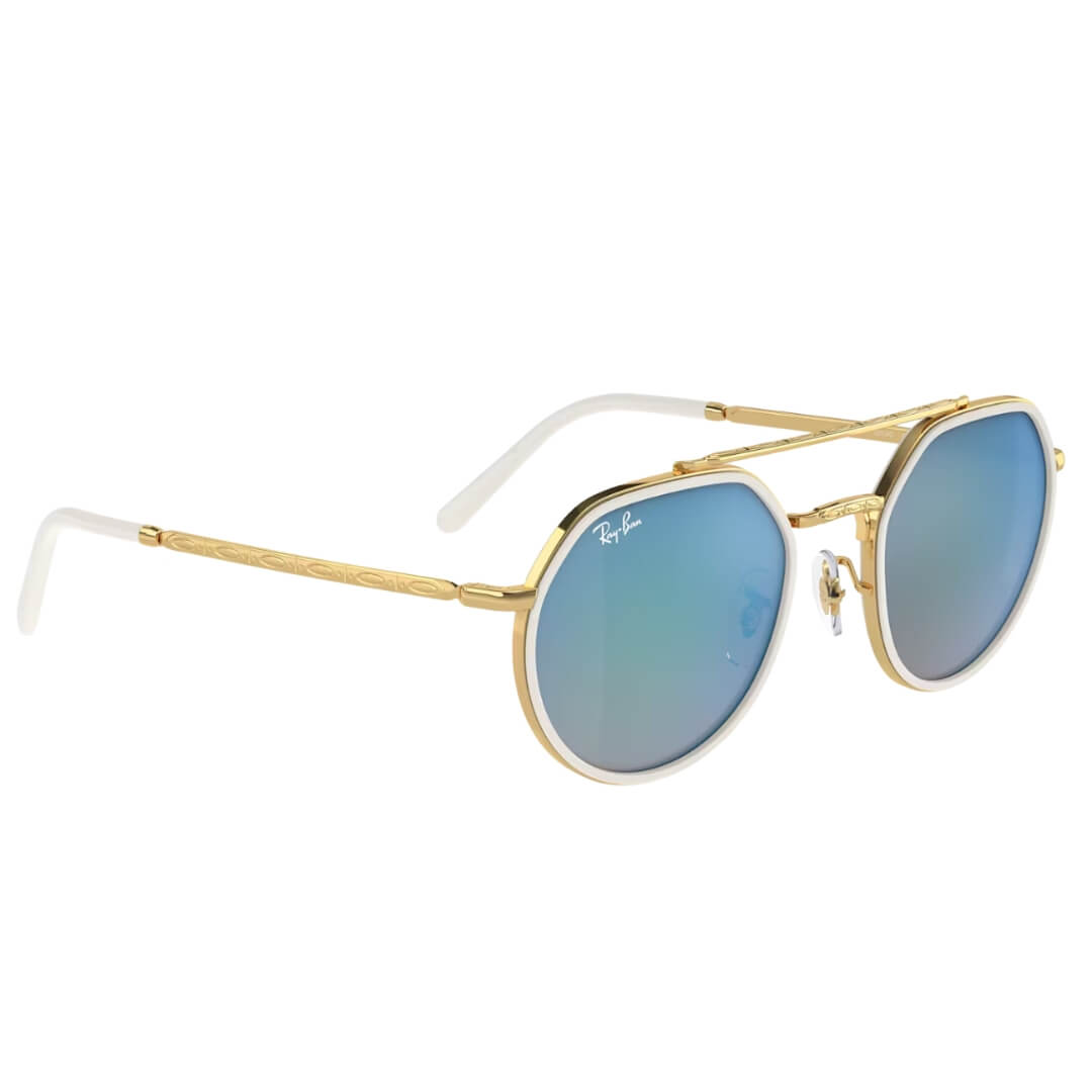 Ray-Ban RB3765 001/4O Sunglasses - Legend Gold Frame, Blue Mirror Lens Front left Side View