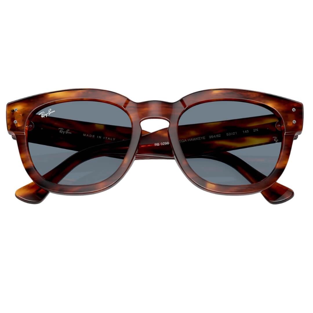 Ray-Ban Mega Hawkeye RB0298S 954/62 Sunglasses - Striped Havana Frame, Blue Lens Folded View