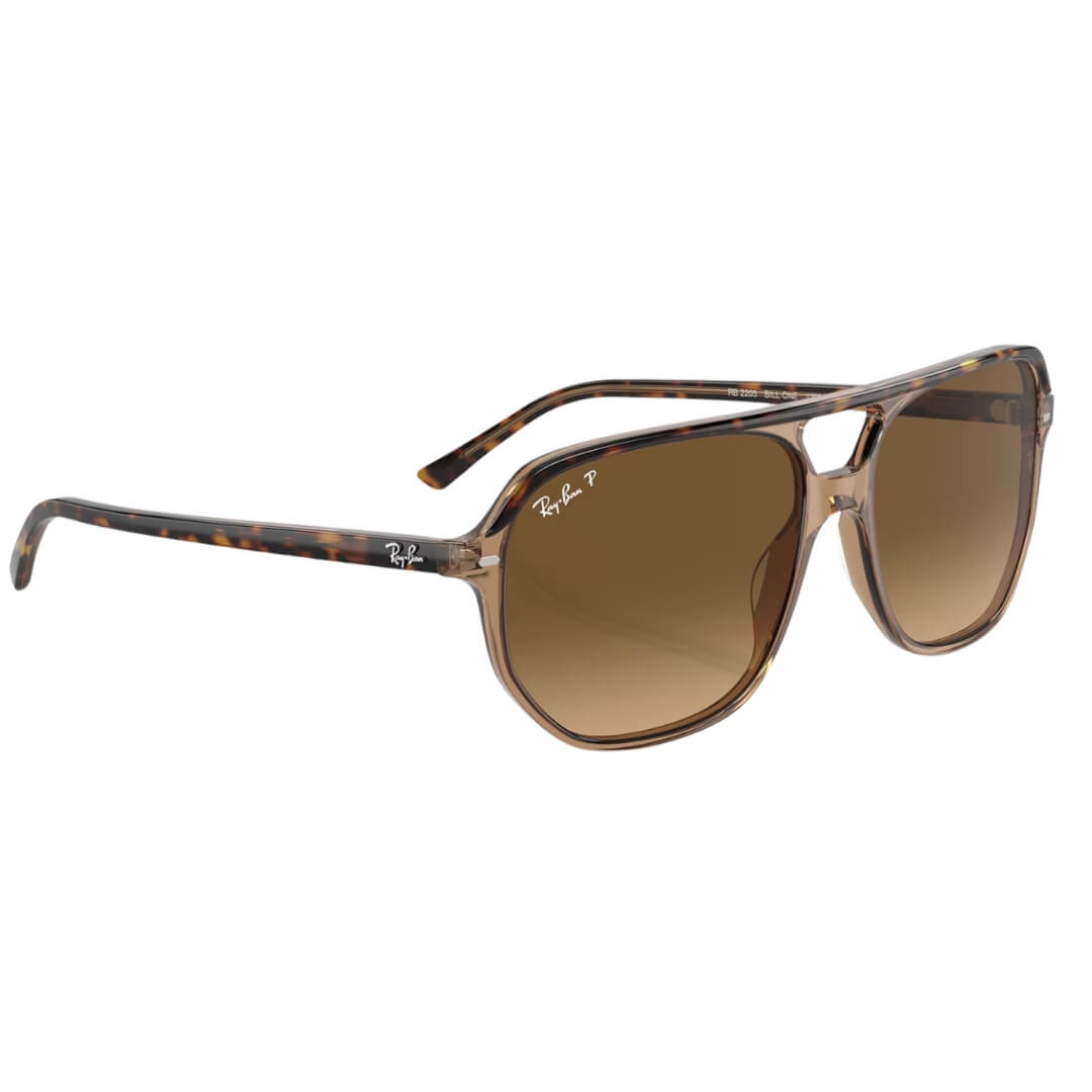 Ray-Ban Bill One RB2205 1292M2 Sunglasses - Havana on Transparent Brown Frame, Polarized Brown Lens Front Side Left View