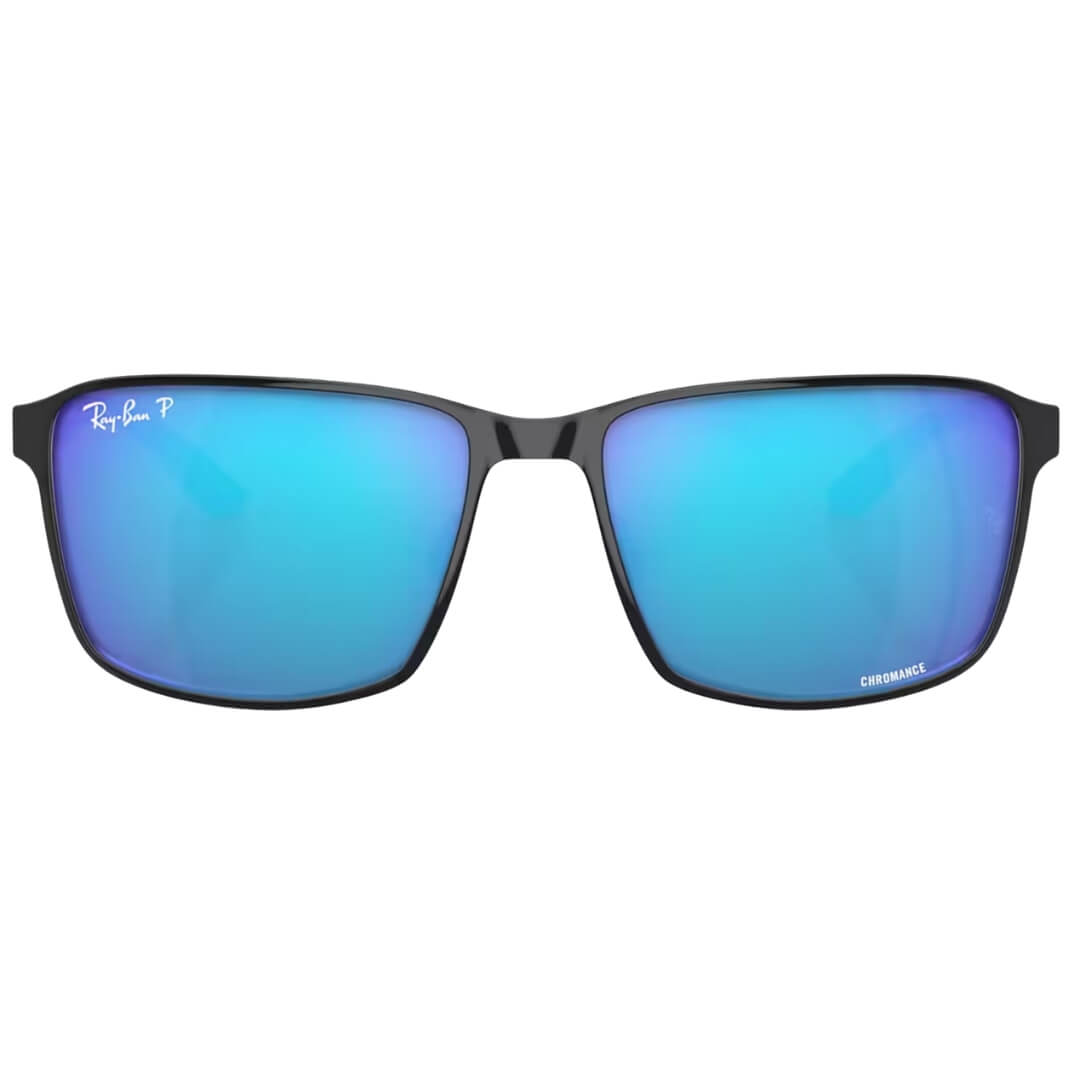 Ray-Ban RB3721CH 9144A1 Sunglasses - Black On Silver Frame, Polarized Blue Lens Front View