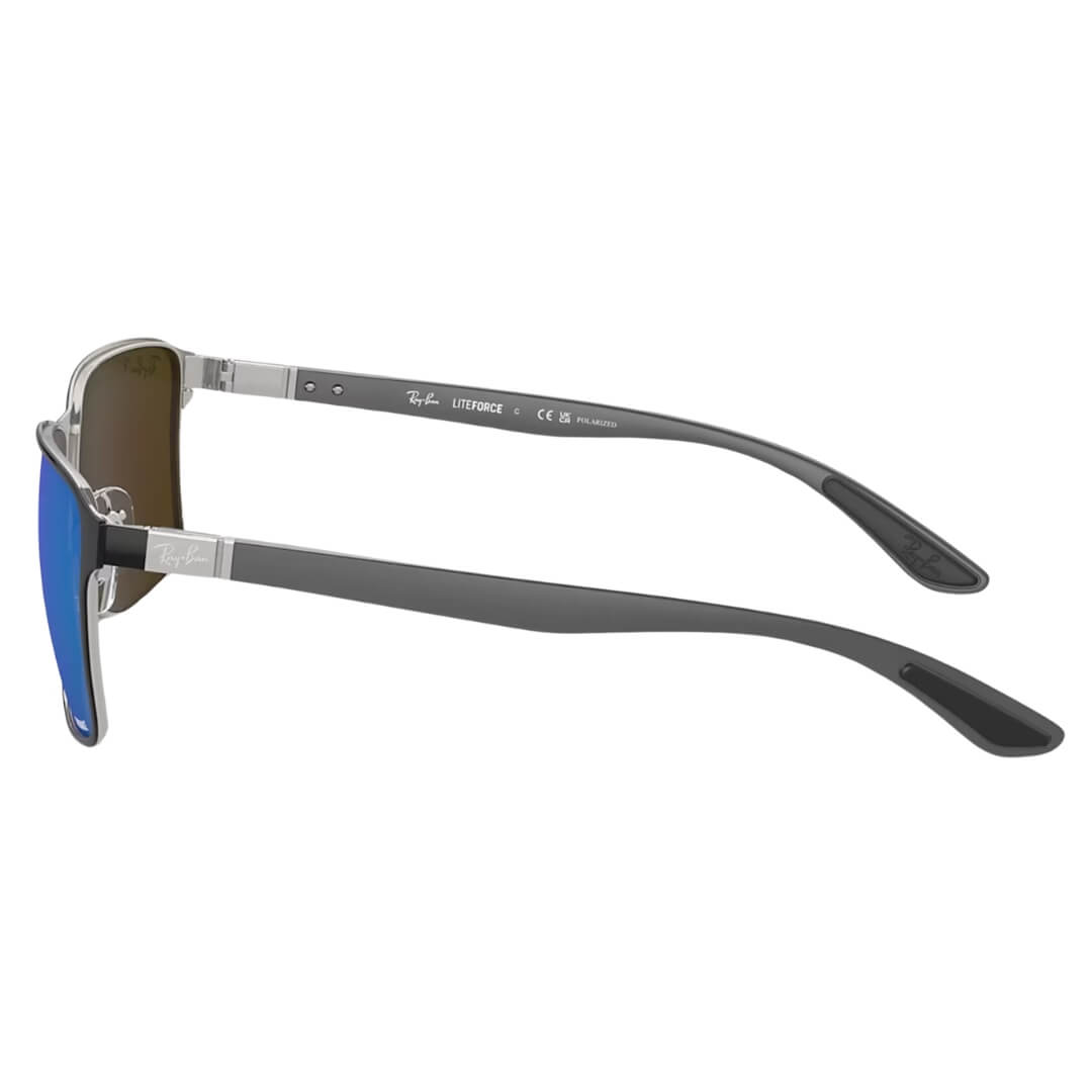 Ray-Ban RB3721CH 9144A1 Sunglasses - Black On Silver Frame, Polarized Blue Lens Side view