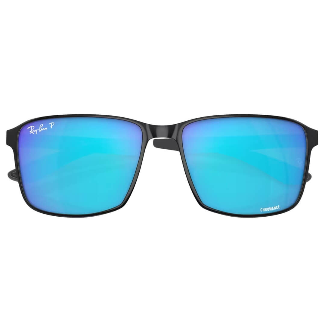 Ray-Ban RB3721CH 9144A1 Sunglasses - Black On Silver Frame, Polarized Blue Lens Folded View