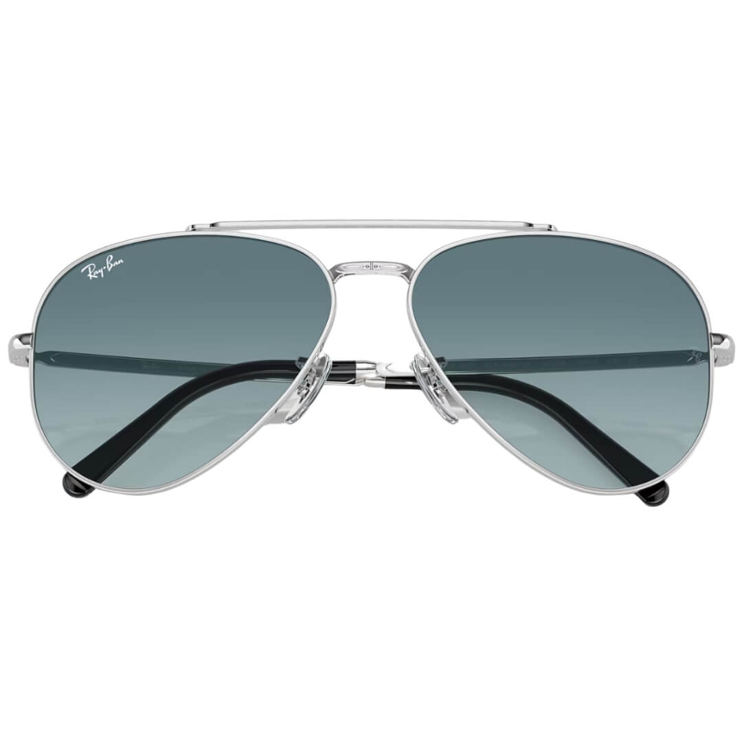 Ray-Ban New Aviator RB3625 003/3M Sunglasses - Silver Frame, Blue/Gray Lens Folded View