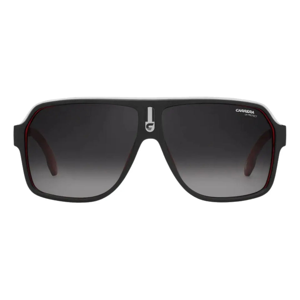 Carrera 1001/S men's oversized square Black sunglasses with a gradient lens on a white background