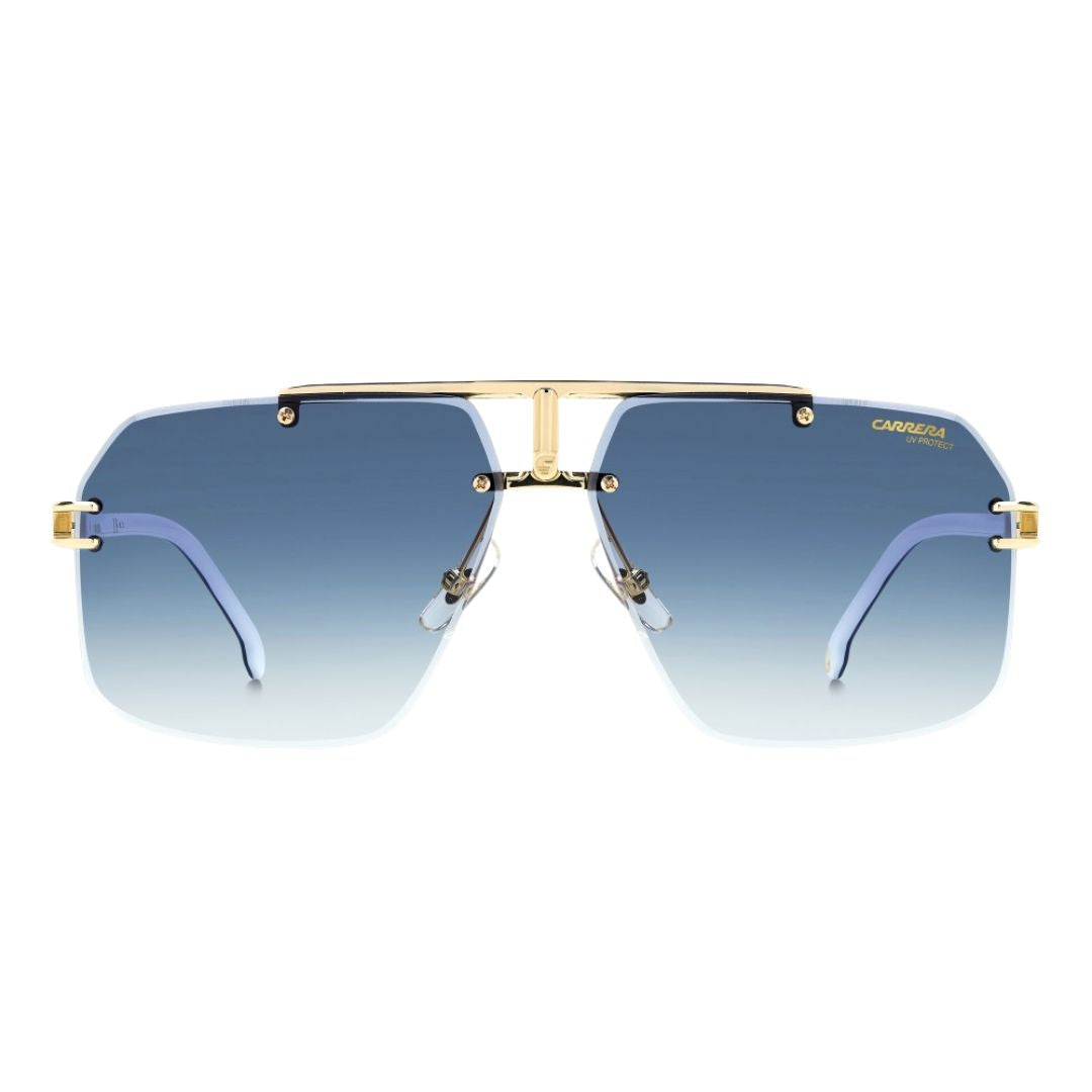 Carrera 1054/S rimless aviator Sunglasses with gold frame and blue gradient lenses on a white background