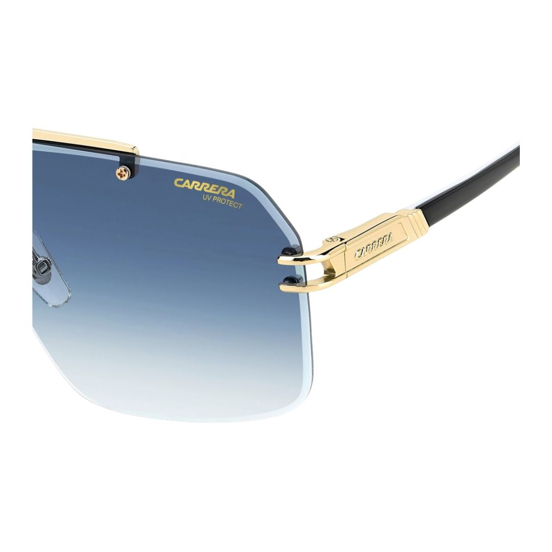 Carrera 1054/S rimless aviator  Sunglasses with gold frame and blue gradient lens on a white background