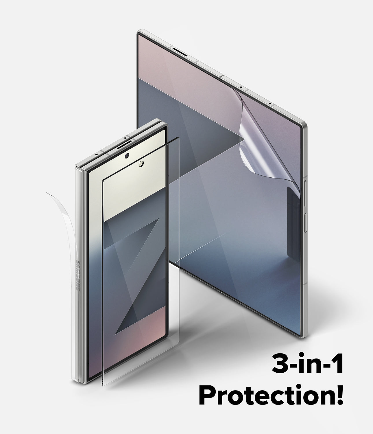 Close-up view of the Galaxy Z Fold 7 with the self-healing EPU film applied to the inner display.