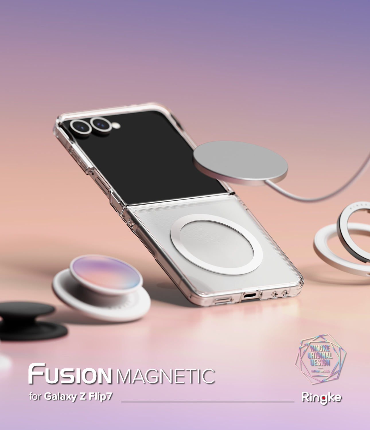 
Back view of the clear Ringke Fusion case, showing the MagSafe ring and camera cutout.