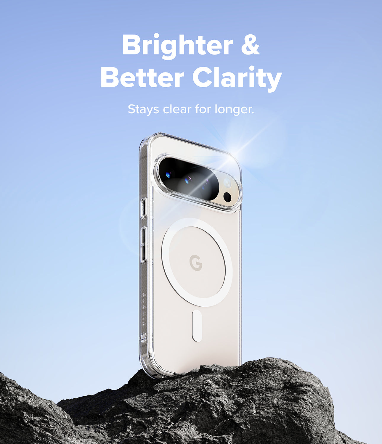 Back view of the Ringke Fusion Magnetic Clear case for Pixel 10/10 Pro, highlighting its compatibility with MagSafe/Pixelsnap.
