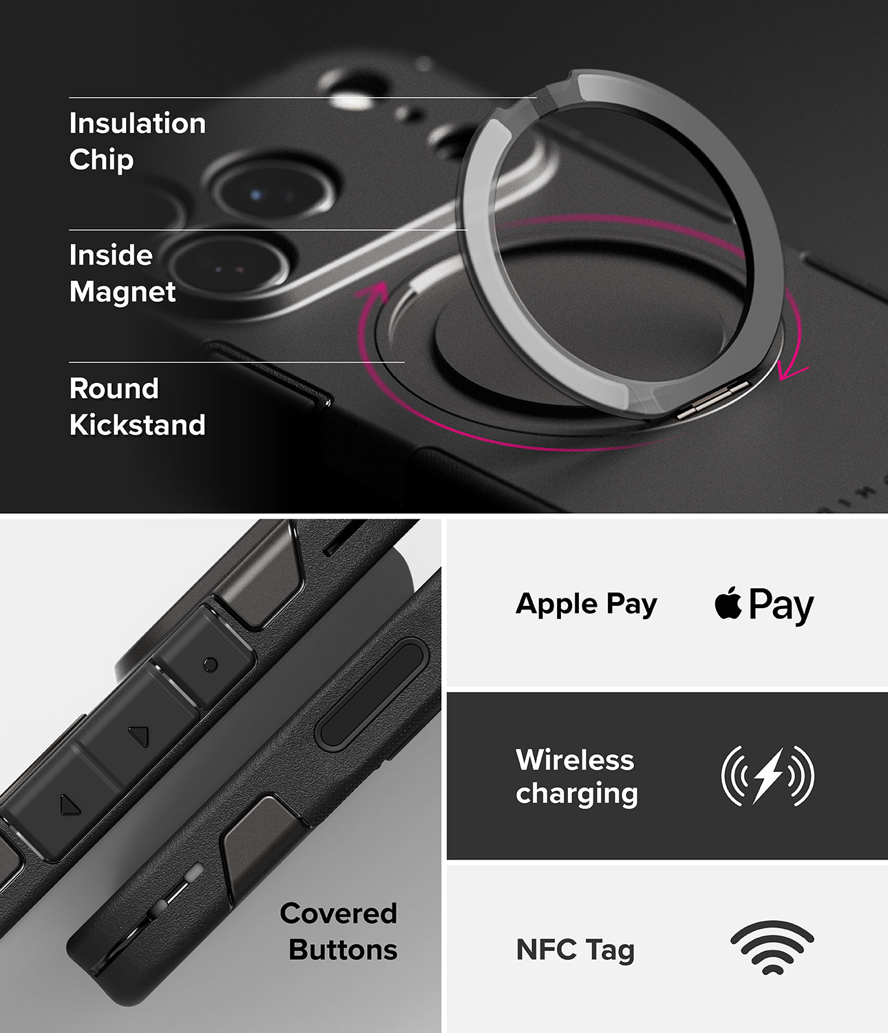 Close-up of the iPhone 17 Pro Max in the Ringke Alles case, highlighting the dual-layer protection and precise fit.