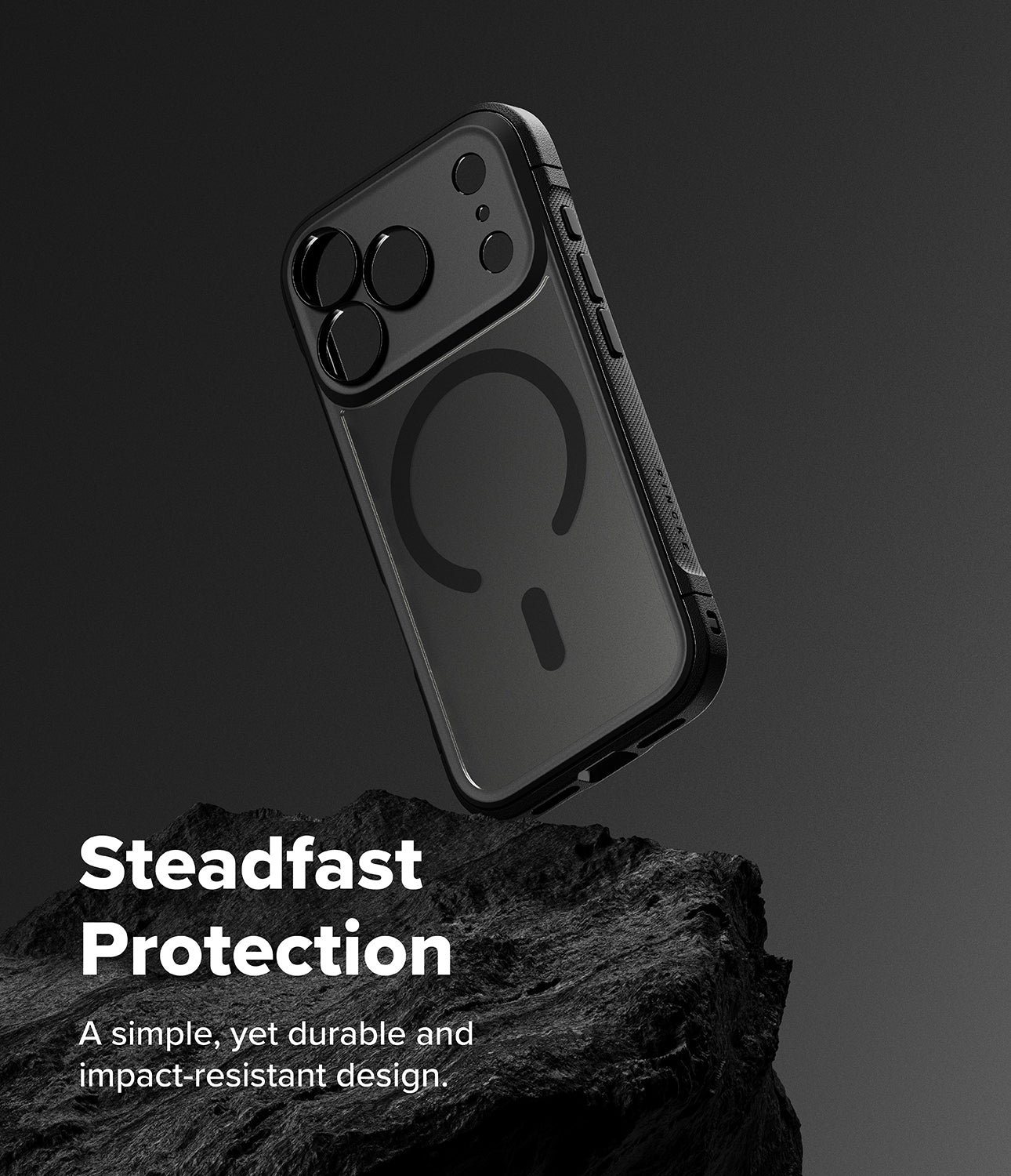 Back view of the Ringke Fusion Bold case showing the magnetic ring and camera cutout for the iPhone 17 Pro.